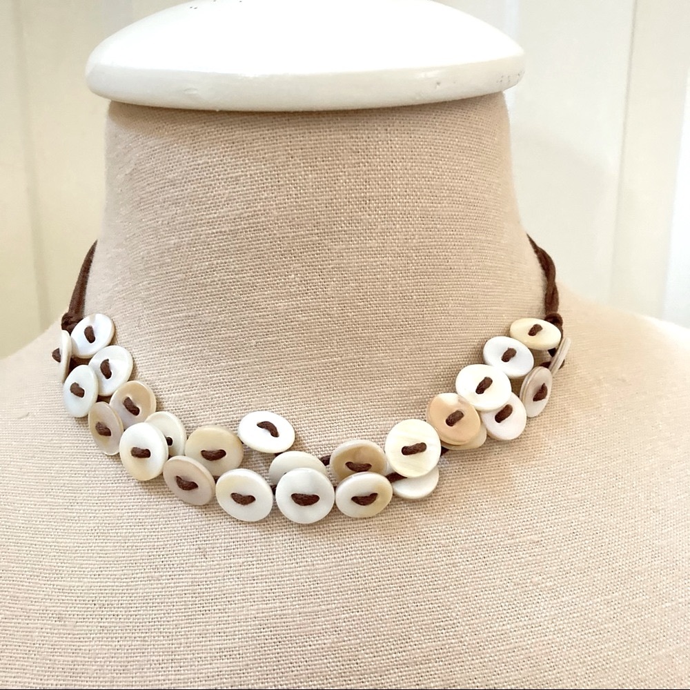 American Eagle Shell Button Pull String Necklace … - image 1